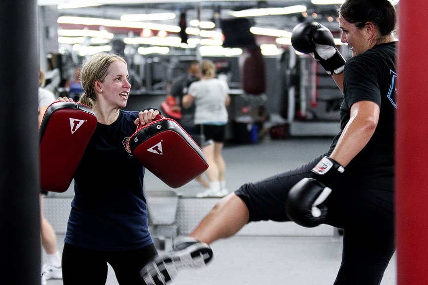 Two women at boxing practice